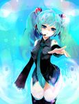  aqua_eyes aqua_hair detached_sleeves hatsune_miku headphones headset hiro_(kazzz) long_hair necktie solo thighhighs twintails underwater very_long_hair vocaloid zettai_ryouiki 