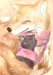  bad_id bad_pixiv_id cat chen chen_(cat) clothed_animal fox highres no_humans scarf shared_scarf snowing touhou yakumo_ran yakumo_ran_(fox) yana_(nekoarashi) 