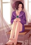  as109 bad_id bad_pixiv_id barefoot bob_cut digital_media_player earphones face feet foreshortening hands highres kobayakawa_rinko legs long_legs love_plus school_uniform short_hair sitting soles solo toes 