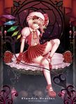  blonde_hair flandre_scarlet flower gloves hat laevatein momoman_(pink_voltage) ponytail red_eyes rose short_hair side_ponytail solo thighhighs touhou wings 