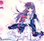 =3= bad_id bad_pixiv_id blue_hair bouquet dress flower frederica_bernkastel long_hair petals purple_eyes solo umineko_no_naku_koro_ni 