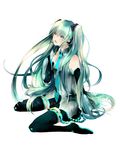  aqua_eyes aqua_hair bad_id bad_pixiv_id detached_sleeves en_(enxxx) hatsune_miku headphones headset long_hair necktie simple_background sitting skirt solo thighhighs twintails very_long_hair vocaloid zettai_ryouiki 