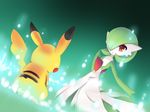  fushigi_no_dungeon gardevoir gen_1_pokemon gen_3_pokemon glowing magic milliebell no_humans pikachu pointy_ears pokemon pokemon_(creature) pokemon_(game) pokemon_fushigi_no_dungeon red_eyes standing 