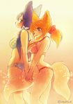  2girls black_eyes bra dog furry kiichi_(ca0sf) long_hair multiple_girls orange_hair panties ponytail purple_hair twintails underwear yuri 