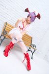  asian bat_print bat_wings boots bra capcom head_wings high_heel_boots high_heels lilith_aensland lilith_aensland_(cosplay) nurse nurse_cap nurse_uniform photo print_legwear purple_hair short_hair underwear vampire_(game) wings 