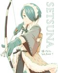  arrow blue_eyes blue_hair bow_(weapon) character_name drawing_bow fire_emblem fire_emblem_if gloves hair_over_one_eye holding holding_arrow holding_bow_(weapon) holding_weapon looking_at_viewer outstretched_arm quiver setsuna_(fire_emblem_if) short_hair simple_background solo tico weapon white_background 