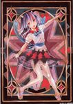  2016 bare_legs bracelet dated dress full_body horns jewelry kijin_seija looking_at_viewer mosho multicolored_hair open_mouth print_dress puffy_short_sleeves puffy_sleeves purple_hair red_eyes sash short_dress short_sleeves signature smile solo streaked_hair touhou traditional_media 