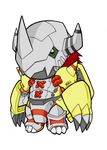  chibi claws digimon digimon_adventure full_armor full_body green_eyes helmet horned_helmet looking_at_viewer no_humans simple_background solo standing wargreymon white_background 