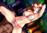  1boy 1girl absurdres arikawa armor ax_battler bikini bikini_armor blush breasts brown_eyes brown_hair censored dutch_angle erect_nipples female firepit forest girl_on_top golden_axe highres long_hair nature navel nipples panties peeping pubic_hair see-through sega sex solo_focus spread_legs straddling sweat swimsuit toned torn_clothes torn_panties tyris_flare underwear vaginal 