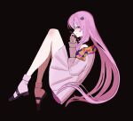  1girl :d alternate_costume black_background black_sandals blush bright_pupils commentary_request cosplay curled_up dress floating floating_hair from_side full_body hair_ornament hand_up hello_good_day!_(project_sekai) highres holding long_hair long_sleeves looking_at_viewer looking_to_the_side megurine_luka more_more_jump!_luka off_shoulder open_mouth pink_dress pink_hair pink_socks plantar_flexion profile project_sekai sandals sideways_glance simple_background smile socks solo torishima_(oshiritorishima) very_long_hair vocaloid white_pupils yoisaki_kanade yoisaki_kanade_(cosplay) 