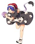  blob blue_eyes blue_hair blush doremy_sweet dream_soul dress full_body hasebe_yuusaku hat looking_at_viewer nightcap open_mouth short_hair short_sleeves simple_background smile socks solo tail tapir_tail touhou white_background 