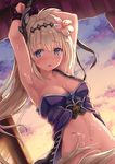  ahoge armor armpits arms_up bangs bare_shoulders bdsm blonde_hair blue_eyes blush bondage bound breasts cleavage cloud cuffs cum cum_on_body cum_on_breasts cum_on_stomach cum_on_upper_body dutch_angle eyebrows eyebrows_visible_through_hair flower granblue_fantasy hair_flower hair_ornament hairband jeanne_d'arc_(granblue_fantasy) long_hair looking_at_viewer medium_breasts navel restrained revision saliva shackles sky solo stomach suzuame_yatsumi white_flower 