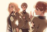  alisa_(girls_und_panzer) brown_hair deco_(geigeki_honey) girls_und_panzer jacket kay_(girls_und_panzer) long_hair military military_uniform multiple_girls naomi_(girls_und_panzer) saunders_military_uniform short_hair uniform very_short_hair 