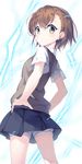  bad_id bad_pixiv_id brown_eyes brown_hair commentary_request electricity from_behind hands_on_hips lf looking_at_viewer looking_back misaka_mikoto pleated_skirt school_uniform shorts shorts_under_skirt skirt smile solo spiked_hair sweater_vest to_aru_kagaku_no_railgun to_aru_majutsu_no_index 