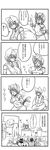  2girls 4koma 6+boys animal_ears auction blush breasts cat_ears cat_tail chanta_(ayatakaoisii) check_translation chen comic crowd dress earrings fluffy fox_tail furball greyscale hand_up hands_together hat highres jewelry large_breasts looking_at_another looking_back monochrome multiple_boys multiple_girls multiple_tails nekomata partially_translated pillow_hat podium seiza short_hair sitting skirt spoken_ellipsis sweat tabard tail touhou translation_request two_tails vest yakumo_ran 
