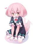  animal_ears blush brown_eyes dog_ears dress fang furry heart highres motion_blur open_mouth original pink_hair short_hair sitting smile snout solo tail tail_wagging white_background yuuki_(yuyuki000) 