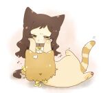  animal animal_collar animal_focus animal_with_hair animalization bell brown_collar brown_hair cat cheek_squash collar commentary_request eighth_note full_body highres hutaba idolmaster idolmaster_million_live! kitazawa_shiho long_hair looking_at_another musical_note neck_bell no_humans yabuki_kana yellow_eyes 