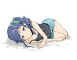  aikatsu! aikatsu!_(series) bad_id bad_pixiv_id blue_eyes blue_hair kiriya_aoi looking_at_viewer lying on_side short_hair shorts side_ponytail solo tamaoki_benkyou 