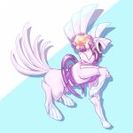  black_sclera blue_background colored_sclera commentary full_body highres jjwkusb_(10) no_humans palkia palkia_(origin) pokemon pokemon_(creature) pokemon_focus red_eyes solo two-tone_background untranslatable_commentary white_background 