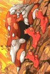 aomon_(yuuji7604) climbing climbing_wall colored_sclera fire fire_type_theme_(pokemon) heatran highres lava magmar no_humans pokemon pokemon_(creature) pokemon_focus red_eyes slugma torkoal yellow_sclera 