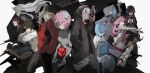  1other 3boys 6+girls absurdres android animal animal_ear_headphones animal_ears aroma_white asakura_neko black_hair black_hoodie black_jacket black_pants black_shirt blue_cape blue_flower blue_hair bo_bo_(cytus) braid brown_hair cape cat_ear_headphones cat_ears cherry_(cytus) collared_shirt conner_(cytus) cytus cytus_ii fake_animal_ears flower fur-trimmed_jacket fur_trim hair_flower hair_ornament headphones highres hood hood_up hoodie ilka_(cytus) ivy_(cytus) jacket kazo_(kidokazo) lab_coat mask masked meowbot multicolored_hair multiple_boys multiple_girls nora_(cytus) pants pink_hair pink_shirt red_eyes red_hair red_jacket rin_(cytus) robo_head_(cytus) robot sagar_(cytus) shirt simon_jackson skin_seams streaked_hair suspenders unmasking vanessa_(cytus) white_hair white_jacket white_shirt xenon_(cytus) 