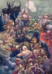  2026 4girls 6+boys anniversary armor barbariccia beard blonde_hair breasts brother_and_sister brown_hair cagnazzo cecil_harvey cid_pollendina cleavage commentary_request dated detached_sleeves dragoon_(final_fantasy) earrings edward_chris_von_muir edward_geraldine facial_hair fake_horns fighting_stance final_fantasy final_fantasy_iv full_armor golbez green_hair green_sleeves grey_hair hair_bun hayosuga helmet highres holding holding_instrument holding_shuriken holding_sword holding_weapon horned_helmet horns instrument jewelry kain_highwind large_breasts mask monster mouth_mask multiple_boys multiple_girls old old_man outstretched_arms palom panties police ponytail porom rosa_farrell rubicante rydia_(adult)_(ff4) rydia_(ff4) scarmiglione shoulder_spikes shuriken siblings signature spikes sword tellah topless_male twitter_username underwear weapon white_panties wide_sleeves yang_fang_leiden 