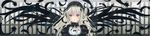  absurdres bangs black_wings dress feathered_wings feathers frills gothic_lolita hairband highres lolita_fashion lolita_hairband long_hair long_image looking_at_viewer official_art peach-pit rozen_maiden scan serious silver_hair solo suigintou wide_image wings 