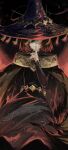  1girl absurdres black_cape black_dress black_hat cape coco_(brimcap)_(tongari_boushi_no_atelier) coco_(tongari_boushi_no_atelier) commentary dress english_commentary finger_to_mouth glint green_hair hat highres keyv1q large_hat medium_hair official_alternate_costume signature smile solo sparkle tongari_boushi_no_atelier witch_hat 