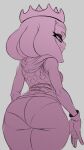  1girl ass ass_focus commentary crown dress english_commentary fingerless_gloves from_behind gloves highres hood inkling kwalker1009 panties pantylines pearl_(splatoon) short_hair sketch smile solo splatoon_(series) splatoon_2 tentacle_hair thick_thighs thighs underwear 