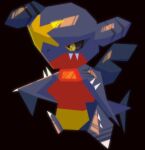  0700gabs absurdres black_sclera colored_sclera commentary dorsal_fin english_commentary fangs full_body garchomp highres low_poly no_humans pokemon pokemon_(creature) pokemon_focus pokemon_rumble solo yellow_eyes 