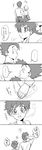  1girl absurdres bag comic couple dragon_ball dragon_ball_z flying_sweatdrops greyscale hand_behind_head handbag height_difference highres holding_hands miiko_(drops7) monochrome motion_lines open_mouth short_hair skirt son_gohan translation_request videl 