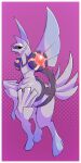  black_sclera border colored_sclera commentary_request full_body hama_sou highres no_humans palkia palkia_(origin) pink_background pokemon pokemon_(creature) pokemon_focus red_eyes solo white_border 