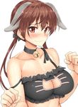  animal_ears bell bell_choker black_bra blush body_mahattaya_ginga bra breasts brown_eyes brown_hair cat_cutout cat_lingerie choker cleavage_cutout dog_ears gertrud_barkhorn jingle_bell large_breasts long_hair looking_at_viewer meme_attire paw_pose simple_background smile solo strike_witches underwear white_background world_witches_series 