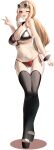  1girl absurdres alternate_breast_size_(larger) bikini blonde_hair blue_eyes bracelet breasts commentary_request eyewear_on_head high_heels highres jewelry large_breasts long_hair looking_at_viewer momdy_(talesshinja) one_eye_closed open_mouth pokemon pokemon_x_and_y ponytail red_bikini serena_(pokemon) simple_background smile solo sunglasses swimsuit thighhighs white_background 