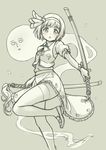  blush cameo dual_wielding flat_chest ghost hairband holding katana konpaku_youmu konpaku_youmu_(ghost) loafers monochrome one-punch_man pantyhose pas_(paxiti) puffy_sleeves saitama_(one-punch_man) shoes short_hair sketch solo sword thigh_strap thighband_pantyhose touhou weapon 