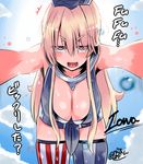  assertive breasts cleavage gerumaga iowa_(kantai_collection) kantai_collection large_breasts long_hair looking_at_viewer miniskirt skirt solo thighhighs translated you_gonna_get_raped zettai_ryouiki 