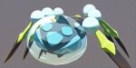  araquanid blue_eyes bubble bug commentary_request ewokakukaede grey_background mandibles no_humans no_sclera pokemon pokemon_(creature) pokemon_focus pokemon_sun_and_moon simple_background spider 