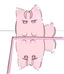  1girl angry animal_ears antenna_hair blue_eyes commentary hair_ornament hairclip hateyo highres hololive it's_all_a_matter_of_angle_(meme) meme mofukoyo_(hakui_koyori) multicolored_eyes pink_fur pink_tail purple_eyes reflection solo tail two-tone_eyes virtual_youtuber white_background wolf_ears wolf_girl wolf_tail 