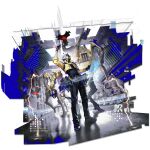  1boy animal_ears arknights arm_up black_boots black_helmet black_pants black_shirt boots bracelet electricity faceless faceless_male facing_viewer full_body giraffe giraffe_boy giraffe_ears giraffe_horns giraffe_tail gloves helmet high_collar highres holographic_interface holographic_monitor holographic_touchscreen horns infection_monitor_(arknights) jacket jewelry male_focus mechanic mechanist_(arknights) official_art pants rhodes_island_uniform robot shirt solo standing studio_montagne tachi-e tail third-party_source tool_belt transparent_background yellow_gloves yellow_jacket 
