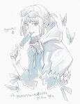  1boy blue_butterfly bug butterfly cropped_torso drawstring eating eyewear_on_head fate/grand_order fate_(series) food glasses hair_bun hand_up highres holding holding_food holding_popsicle hood hood_down hoodie licking long_sleeves looking_at_viewer male_focus monochrome neko_mori oberon_(fate) oberon_(refreshing_summer_prince)_(fate) open_mouth popsicle short_hair simple_background single_hair_bun solo sunglasses tongue tongue_out upper_body white_background 
