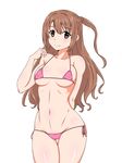  bikini brown_eyes brown_hair highres idolmaster idolmaster_cinderella_girls long_hair micro_bikini one_side_up shimamura_uzuki smile solo standing swimsuit taka_(copyrobot) 