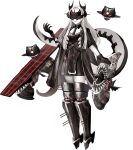  1girl abyssal_ship black_collar black_dress black_gloves black_jacket black_necktie collar colored_skin covered_eyes dress fast_light_carrier_head_demon flight_deck full_body gloves horns hoshiakari_(c2_kikan) jacket kantai_collection long_hair necktie official_art rigging third-party_source transparent_background white_hair 