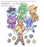  2girls 2others 3boys 7_colored_flowers_(deltarune) animal_ears aqua_(deltarune) aqua_dress aqua_flower aqua_skin ballerina ballet_slippers bandana black_hair blonde_hair blue_(deltarune) blue_flower blue_skin book bow boxing_gloves chef_hat closed_eyes collared_shirt colored_skin commentary covered_eyes cowboy cowboy_hat deltarune dress english_text fang flower flowery_(deltarune) glasses green_(deltarune) green_flower green_hair green_skin green_vest hair_bow hands_on_own_knees hat head_bow highres holding holding_book long_hair mouse_(animal) mouse_ears multicolored_vest multiple_boys multiple_girls multiple_others open_mouth orange_(deltarune) orange_bandana orange_flower orange_vest pants purple_flower purple_hair purple_skin red_bow red_shoes remoooon seth_(deltarune) shirt shoes sitting sleeves_past_fingers sleeves_past_wrists smile standing tail teeth tutu two-tone_vest utdr_(toby_fox) vest white_shirt yellow_(deltarune) yellow_flower yellow_skin 