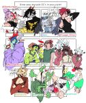  2boys 6+girls :d absurdres angel_secretary_(gurgerburger) angel_wings aqua_skin black_gloves black_hair black_hairband black_shirt black_sweater blonde_hair blunt_bangs borrowed_character breasts brown_hair brown_pantyhose chest_sarashi cigarette cleavage clenched_hands coffee collared_shirt colored_skin commentary cuffs demon_boy double_bun elbow_gloves english_commentary english_text face_piercing female_goblin flailing fur-trimmed_jacket fur_trim gloves goblin goofy_(baronkexana) green_shirt green_skin green_wings grey_hair grey_skin gun hair_bun hairband halo halterneck hand_in_own_hair high_collar highres holding holding_gun holding_weapon hood hoodie horns jacket looking_at_another maloe_kunshu_(candough) marin_(sable_house) medium_breasts monster_girl multiple_boys multiple_girls niina_(okenkuma) noiiizuu nose_piercing nose_ring office_lady open_mouth orange_horns original pantyhose parodia_(artsywak) pen-pen_(blupixl) piercing pink_hair plant_girl pointy_ears purple_hoodie purple_skin red_eyes red_hair red_lips round_eyewear sable_house sarashi scar scar_on_shoulder seiha_(tipsytrains) shackles shirt short_hair short_sleeves skull_ornament skully_(mirz) sleeveless sleeveless_shirt smear_frame smile smoke speech_bubble submachine_gun sweater t-shirt teeth weapon white_shirt white_skin wings yellow_horns 