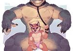 anthro biceps big_muscles big_pecs bulge canid canine claws clothed clothing collar condom convenient_censorship detailed_bulge dragon duo fangs fox genital_outline hi_res jayzac larger_sub leash looking_at_viewer male male/male mammal muscular muscular_male mythological_creature mythological_scalie mythology nipples nude pecs penis_outline scalie scar sexual_barrier_device simple_background sitting size_difference smaller_male smile smiling_at_viewer submissive submissive_male teeth topless underwear underwear_only zachary_(gzdraws)