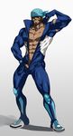  1boy abs aogiri_(pokemon) aogiri_(pokemon)_(remake) bara bulge facial_hair gairen looking_at_viewer male_focus muscle pecs penis pokemon pokemon_(game) pokemon_oras solo team_aqua undressing yaoi 