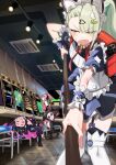  3girls angels_of_delusion animal_ear_hairband animal_ears arcade aria_(human)_(discordant_note)_(zenless_zone_zero) aria_(human)_(zenless_zone_zero) aria_(zenless_zone_zero) bag bare_shoulders bell black_bridal_gauntlets black_dress black_hair black_streaks black_thighhighs blush bridal_gauntlets cat_ear_hairband cat_ears colored_inner_hair detached_sleeves dondobi dress fake_animal_ears fang green_eyes green_hair hair_ornament hairband halo highres holding holding_mop indie_virtual_youtuber looking_at_another looking_back lying maid maid_headdress mop multicolored_hair multiple_girls nangong_yu nangong_yu_(rhapsody's_muse) neck_bell official_alternate_costume on_stomach open_mouth pink_hair red_bag red_eyes short_twintails streaked_hair sunna_(afternoon_tea_break)_(zenless_zone_zero) sunna_(zenless_zone_zero) thighhighs twintails wings zenless_zone_zero 