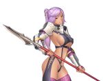  1girl armor breasts clenched_teeth covered_nipples dark-skinned_female dark_skin from_side game_asset holding holding_polearm holding_weapon large_breasts large_variant_set lipstick long_hair looking_at_viewer makeup navel non-web_source official_art polearm ponytail purple_hair purple_lips rosalia_(taima_seikou_alice) self-datamine shoulder_armor sideboob simple_background solo spear tachi-e taima_seikou_alice teeth thighhighs transparent_background underboob vambraces variant_set weapon yellow_eyes zol 
