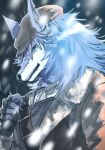  1boy animal_ears brown_hat brown_jacket claws closed_mouth commentary_request fangs fate/grand_order fate_(series) fur-trimmed_jacket fur_trim furry furry_male grey_fur grey_hair hat highres jacket looking_down male_focus mattaripp patxi_(fate) wolf_boy wolf_ears 