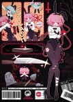  2girls absurdres alternate_costume bandaid bandaid_on_leg barcode blood blush cocokana coffin commentary cross disembodied_linked_eye eyeball full_body fumo_(doll) green_hair highres holding holding_knife kaenbyou_rin kaenbyou_rin_(cat) knife komeiji_koishi komeiji_satori leotard multiple_girls multiple_views open_mouth pink_eyes pink_hair playboy_bunny reiuji_utsuho reiuji_utsuho_(bird) short_hair shovel siblings sisters stab thumbs_up tombstone touhou 